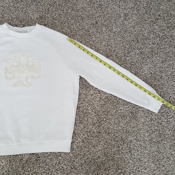 Tory Burch HEAVY FRENCH TERRY LOGO CREWNECK Sweater Sweatshirt White XS - Picture 10 of 16